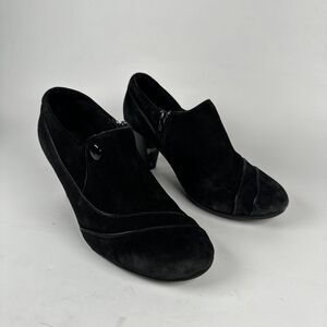 Clarks Bendables Boots Womens 6.5M Zip Ankle Bootie 83057 Cone Heels Black Suede